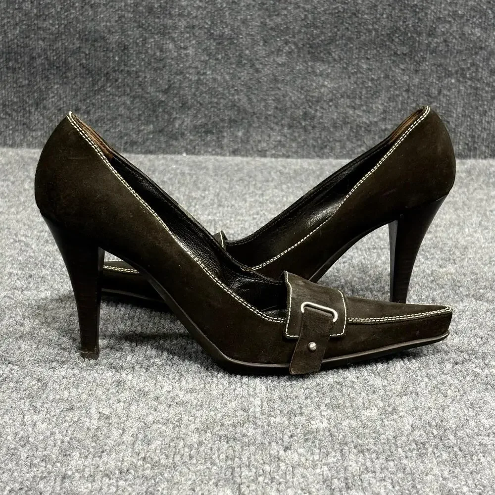 Vintage Sergio Rossi Shoes Womens 6 EU 36 Brown Suede Pointed Toe Loafer Pumps